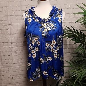 Notations Royal Blue Flowered Sleeveless Top